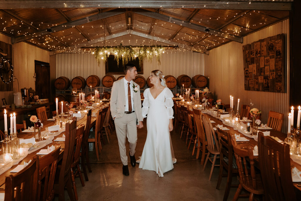 Rustic indoor wedding reception setting at Belvoir Park Estate