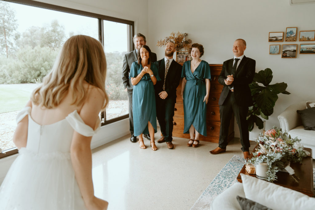 First Look between bride and her family during the getting ready